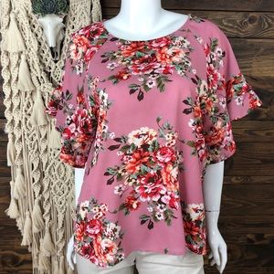 Umgee |‎ Floral Ruffle Blouse Oversized